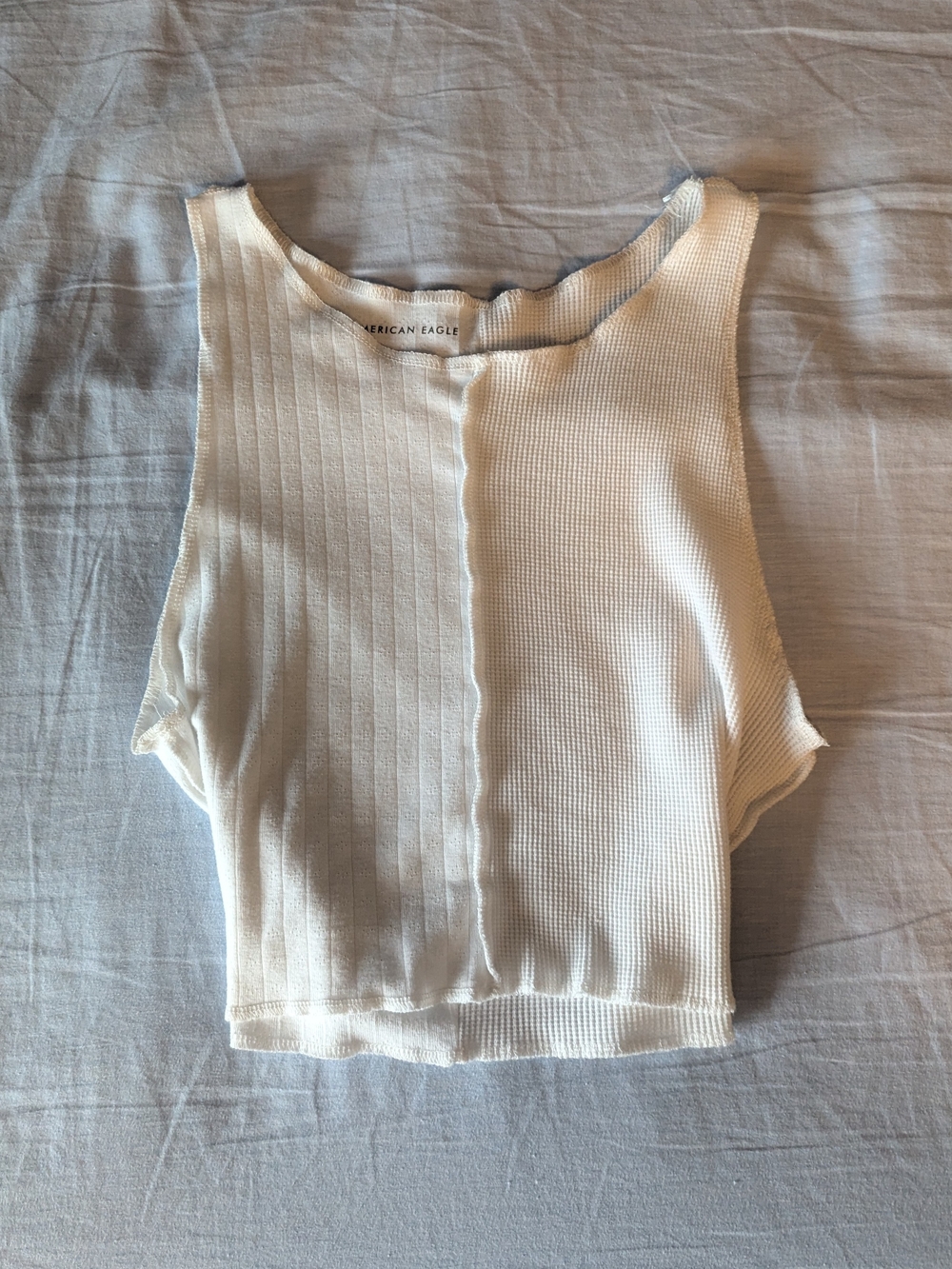 American Eagle Outfitters Two-Texture Cream Crop Tank